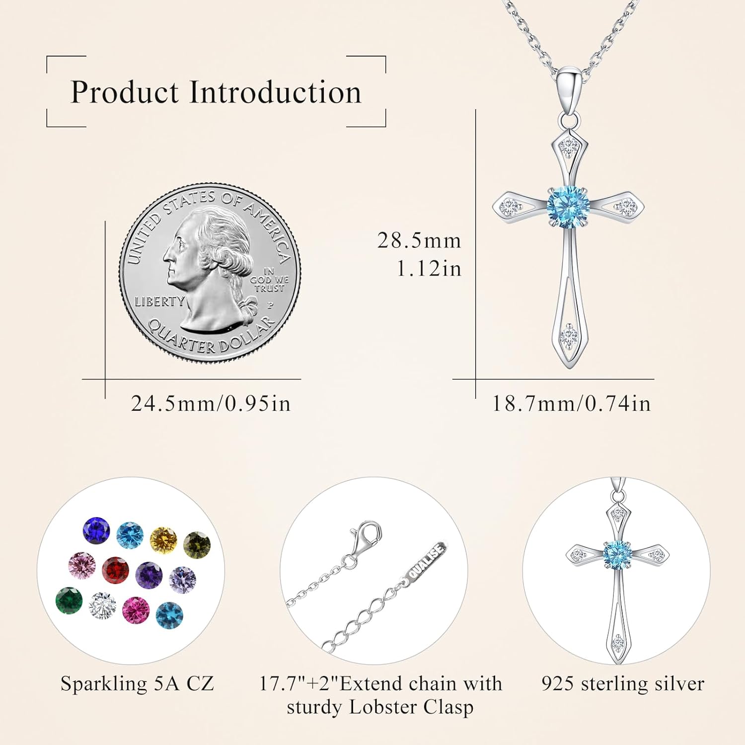 Cross Necklace for Women,925 Sterling Silver Birthstone Necklace with Diamond Faith Religious Birthstone Jewelry Birthday Holiday Gifts for Her/Wife/Mom/Girlfriend - Image 5