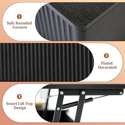 Miniatura 7 de LYNCOHOME Mesa de centro acanalada con compartimento oculto, mesas de centro elevables de madera, mesa central moderna para sala de estar, oficina