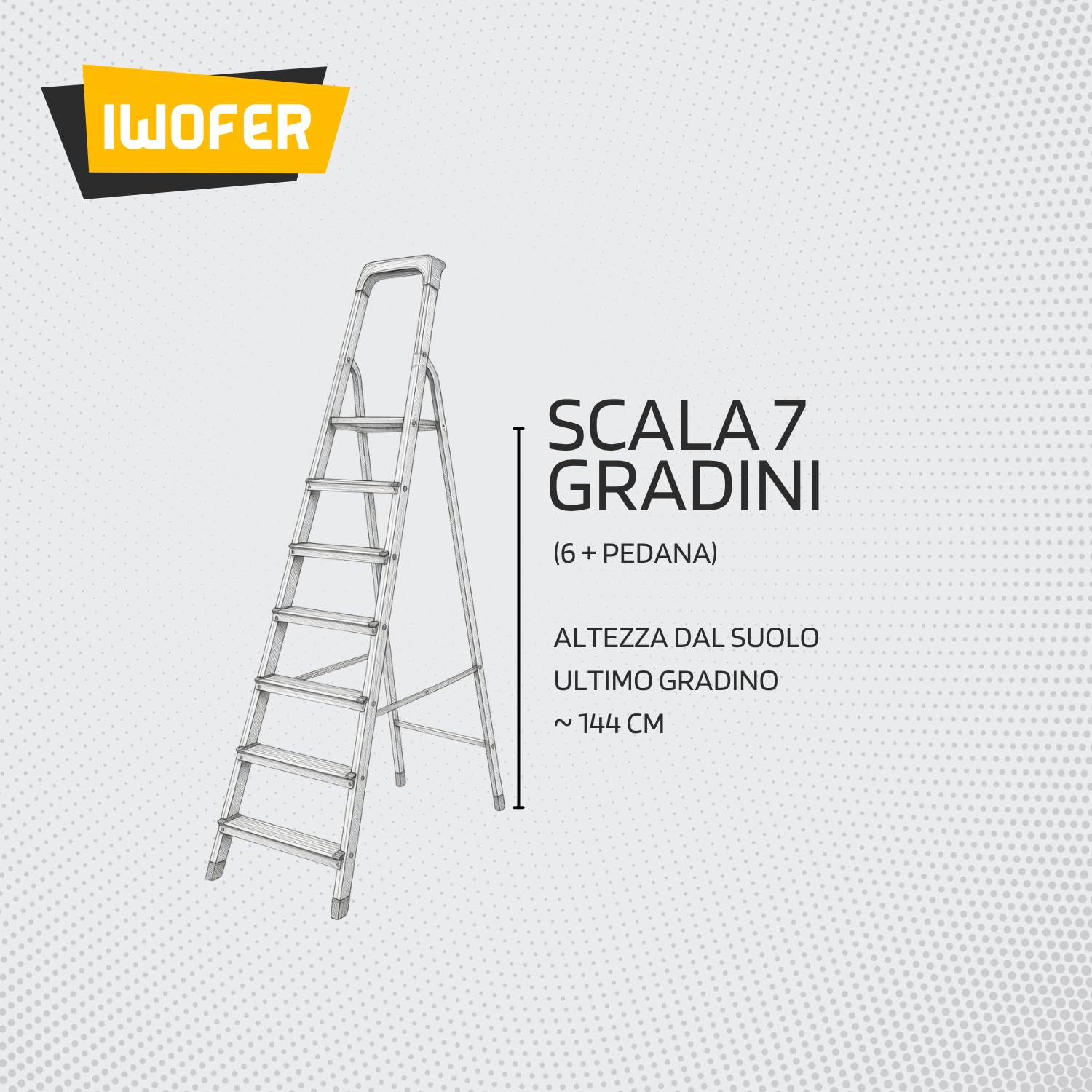 IWOFER Scala Domestica in Alluminio | Antiscivolo con Gradini da 80mm | con Portaoggetti e Blocco di sicurezza | Made in Italy (Giallo, 7)
