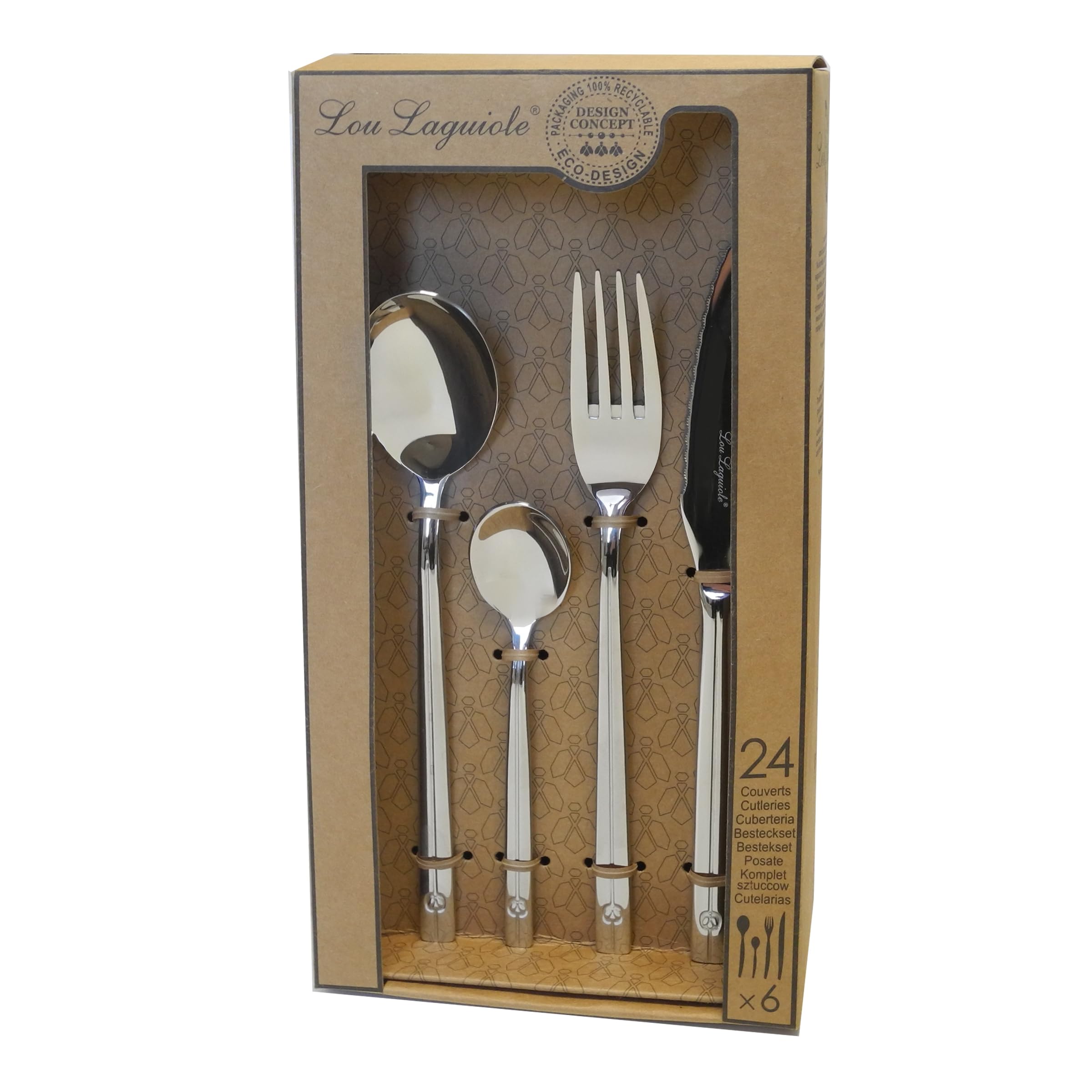 LOU LAGUIOLE - Set di 24 posate per 6 persone - Fede nuziale - 18/0 in acciaio inox, finitura lucida - Spessore 4 mm - Acciaio inossidabile