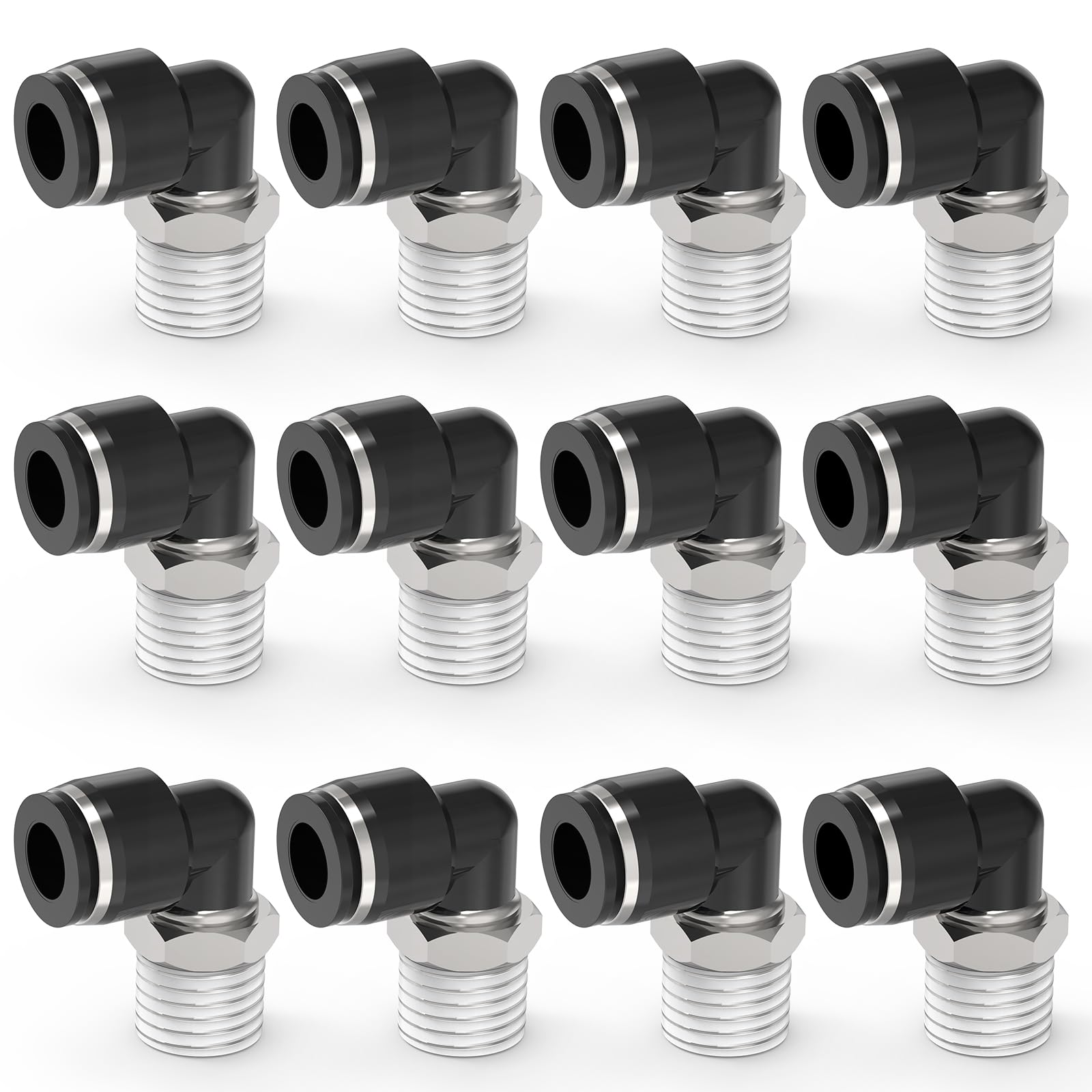EterMutable 12Packs 1/4" OD Tube x 1/8" NPT Thread Elbow Push to Connect Fittings,Pneumatic Male Quick Connect Air Line Hose Fittings Accessories