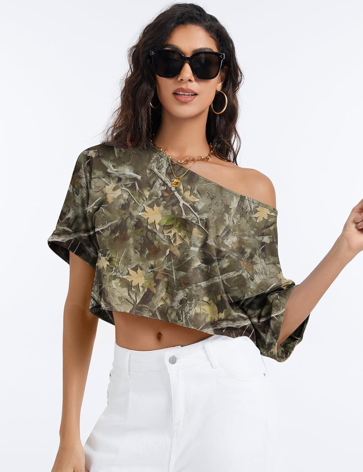 Kistore Off The Shoulder Tops for Women Going Out Short Sleeve Crop Top Boat Neck Loose T Shirt - Image 4