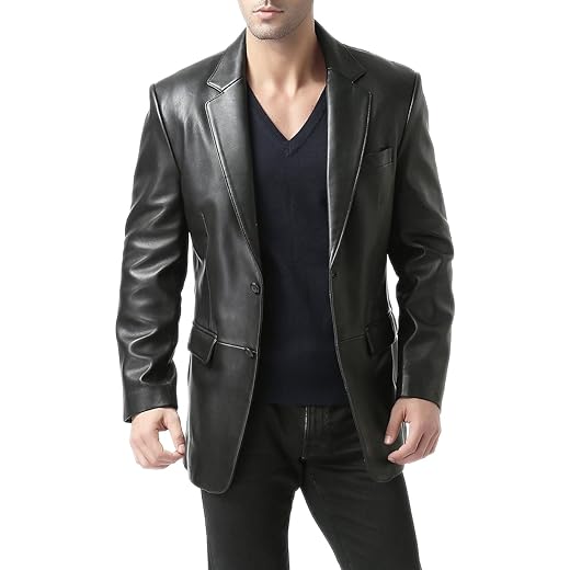 BGSD Men Richard Classic Leather Blazer Lambskin Sport Coat Jacket (Regular, Big & Tall and Short)