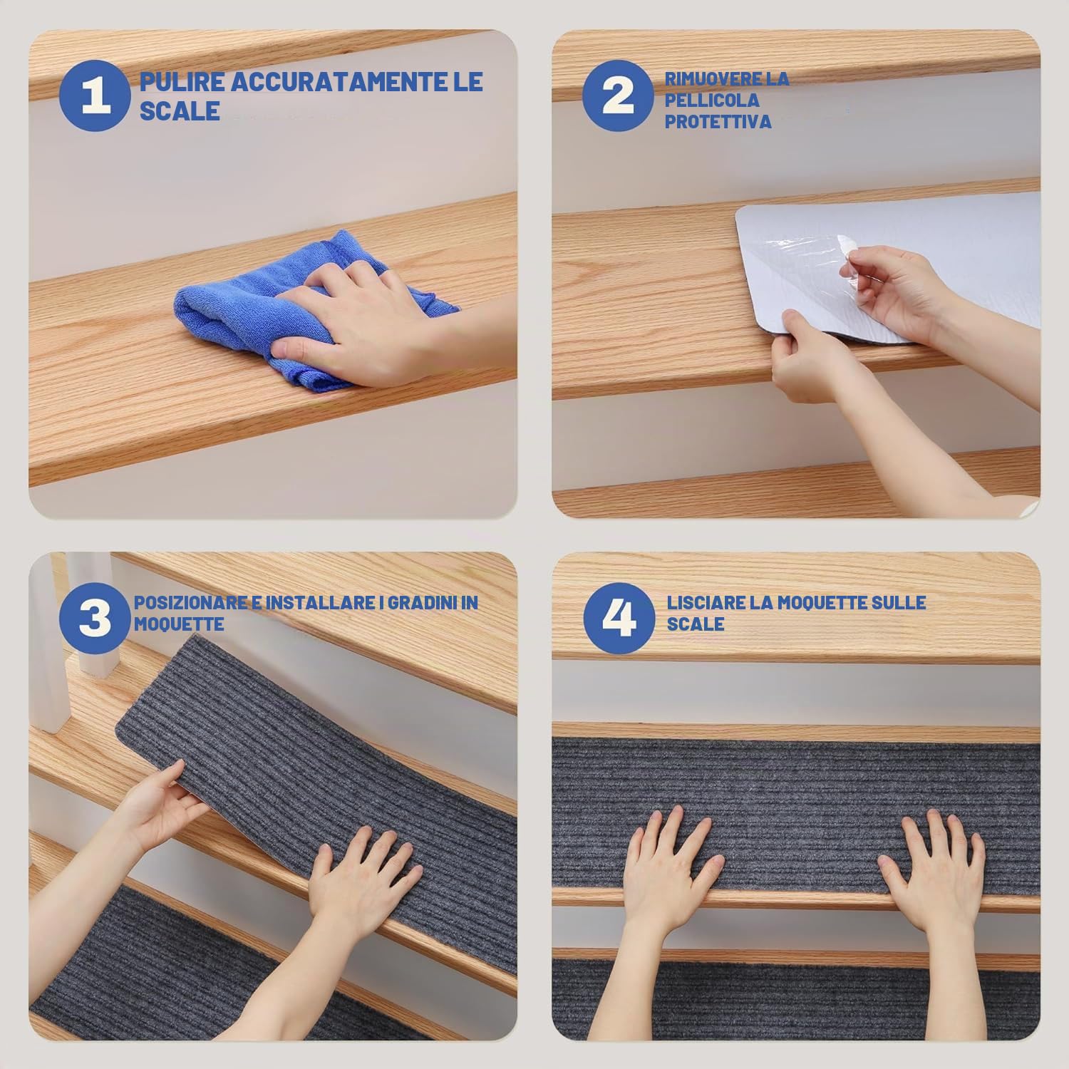 15 Pezzi Tappetini per Gradini, Tappetino per Scale Autoadesivo Antiscivolo per Interni, Tappetino per Scale per Bambini, Anziani e Animali Domestici, 60x20cm (Grigio Scuro)