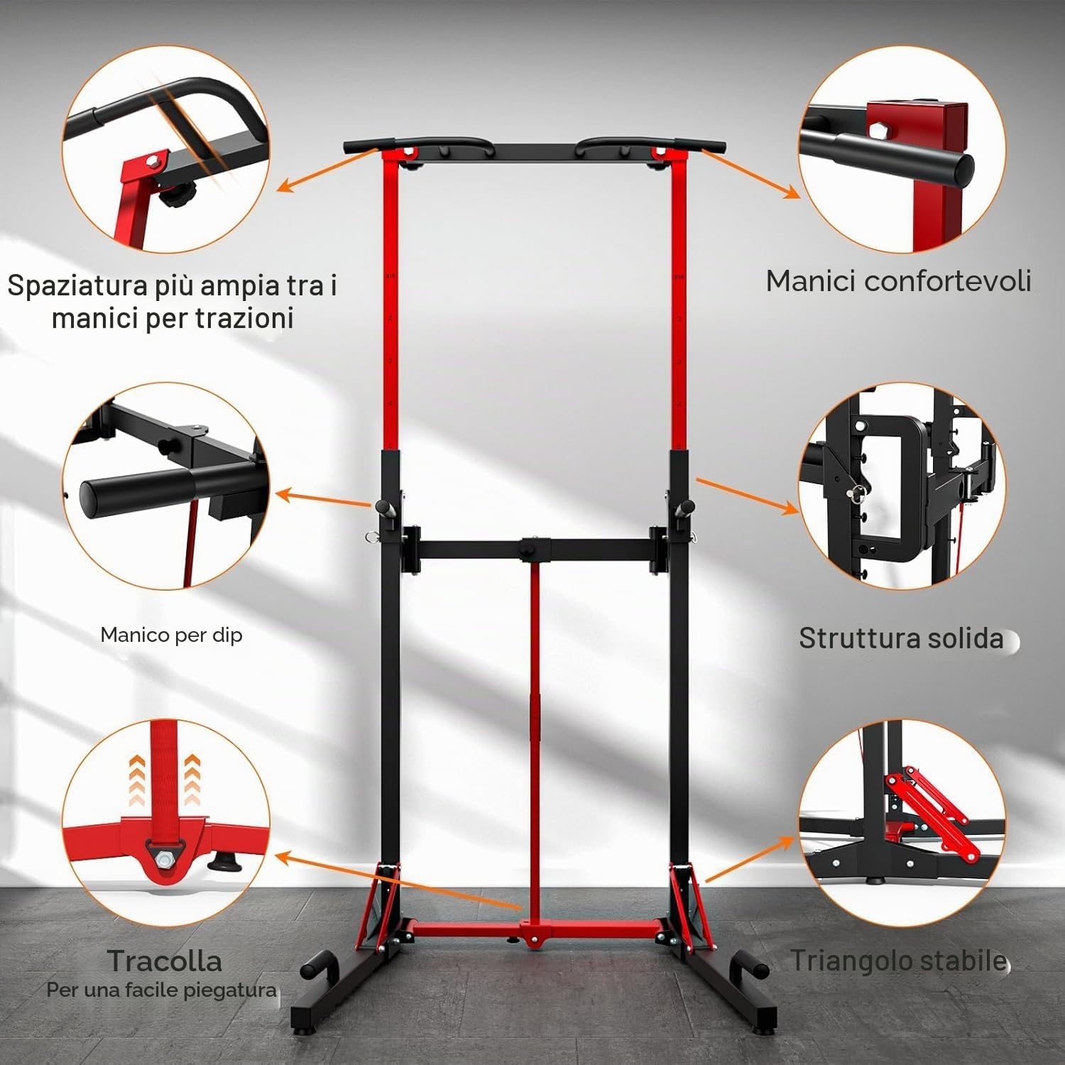 ONETWOFIT Power Tower pieghevole Dip Station Barra per trazioni, Regolabile in altezza Multifunzione stazione di potenza per la Palestra di casa Allenamento Ginnastica espandibile (BLACK-3)
