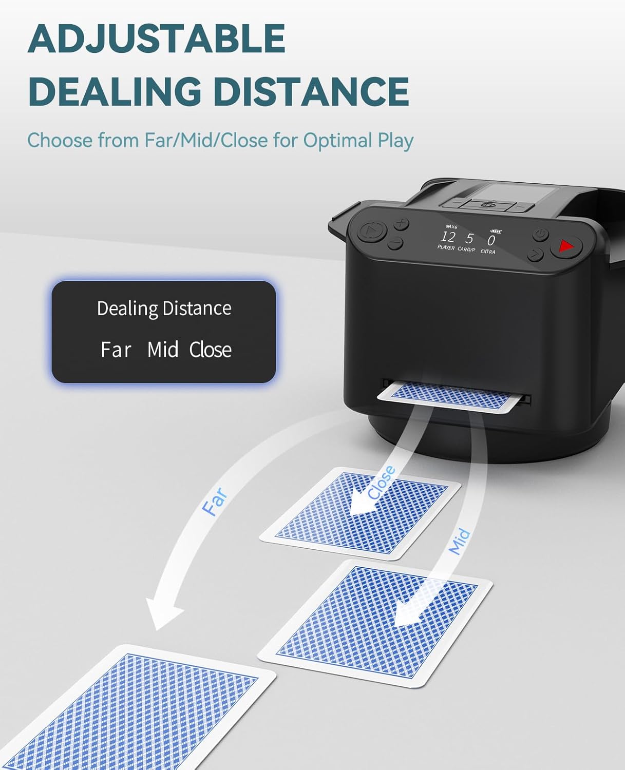 KPAW MAX 6 demonstrating adjustable dealing distances: Far, Mid, Close