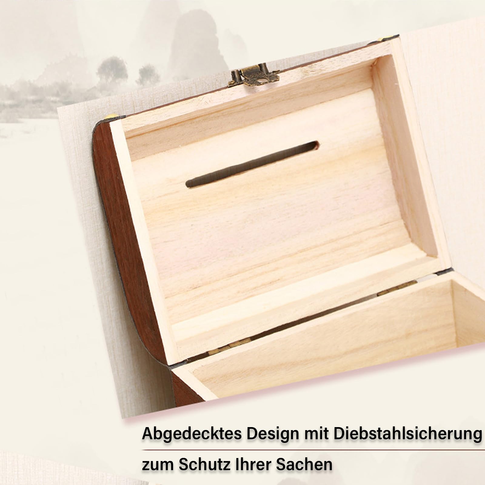 Salvadanaio In Legno Con Serratura A Combinazione | Vintage Con Lucchetto | Regalo Per Bambini E Adulti