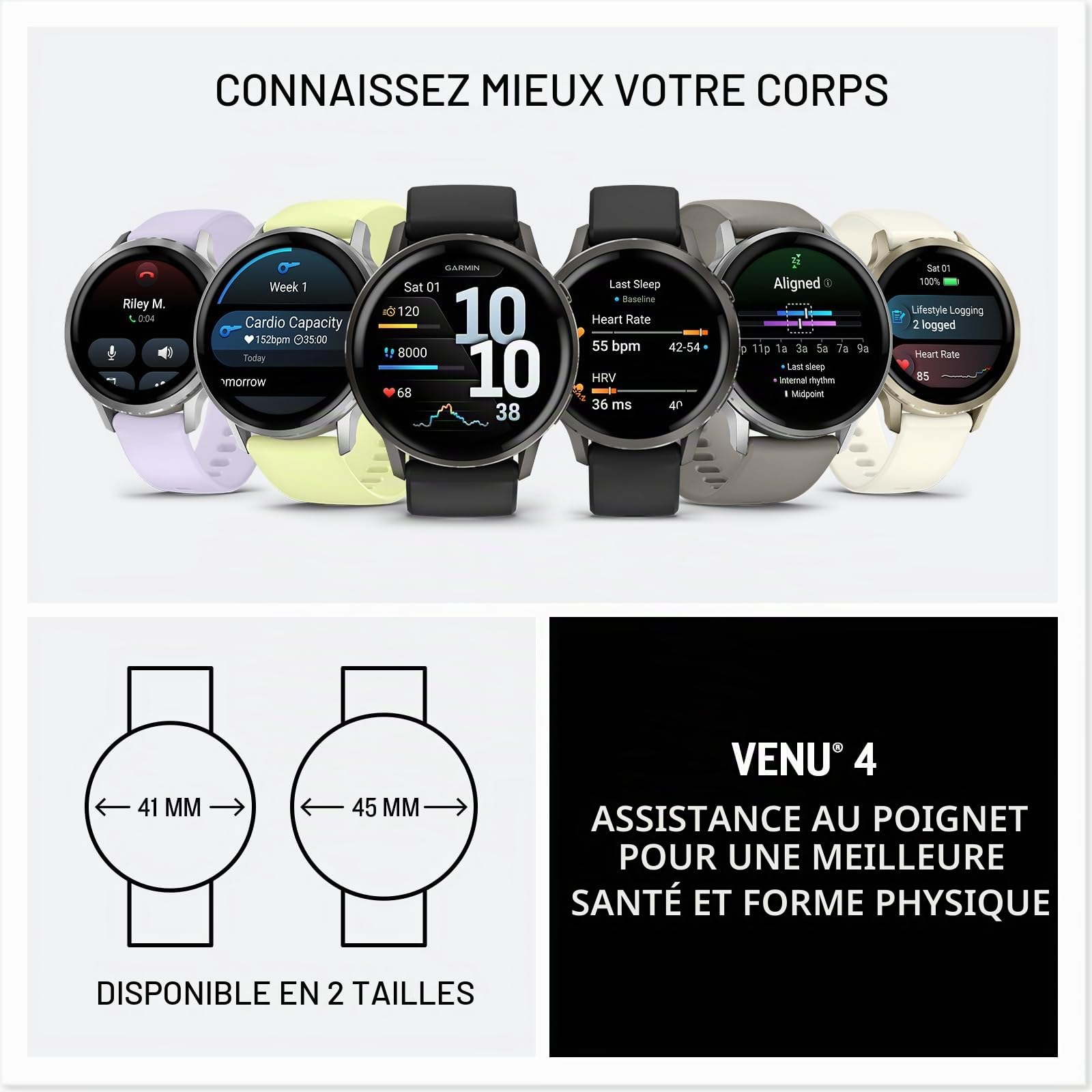 Garmin Venu 4 45mm - Montre intelligente GPS, écran tactile AMOLED, suivi avancé de la santé et du fitness 24/7, plus de 80 applications sportives, lampe de poche, Ardoise/Noir (renouvelée)