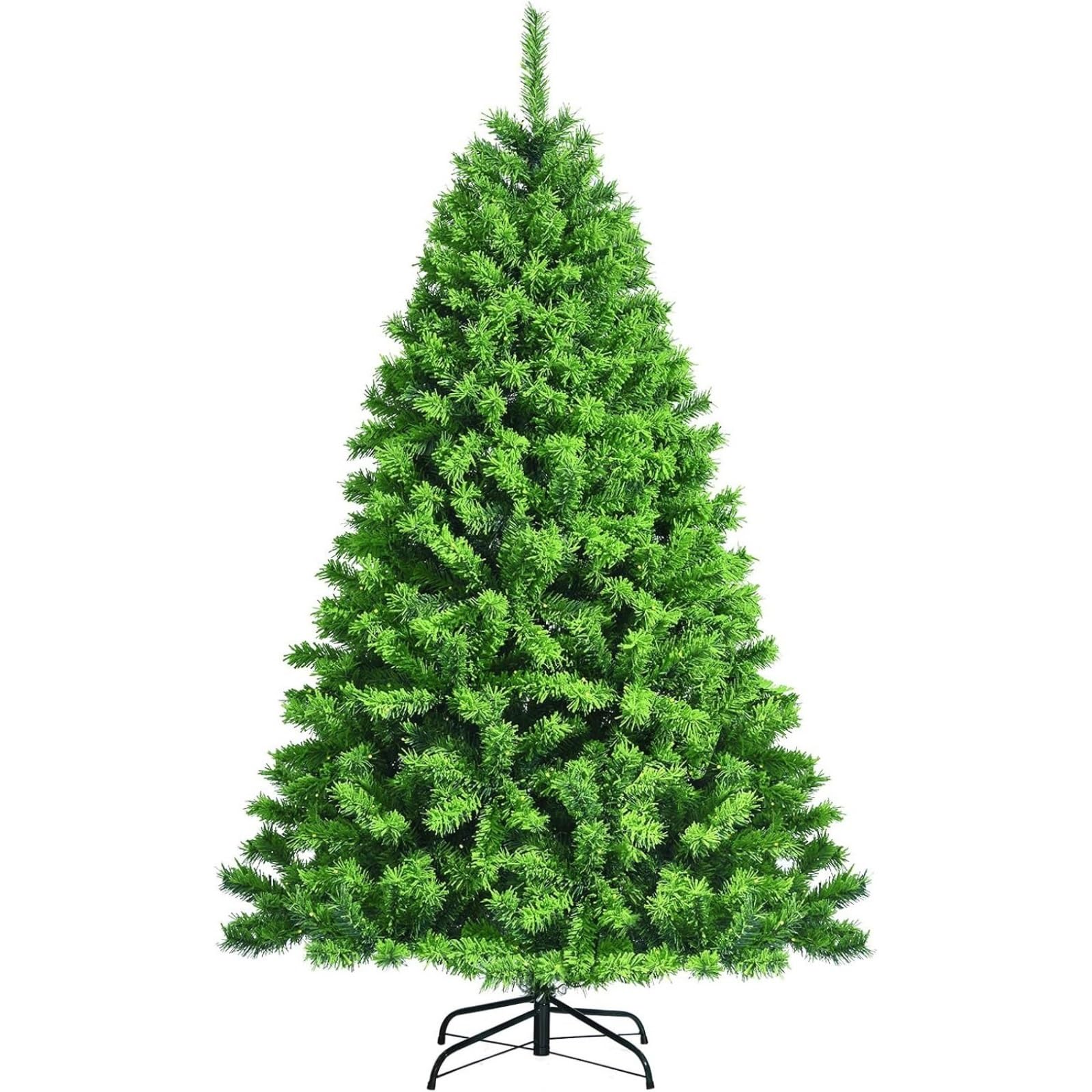 6ft Christmas Tree Artificial Christmas Tree Hinged Xmas Tree with Branch Tips PVC and Metal Stand Green Flocked Tree(240cm)