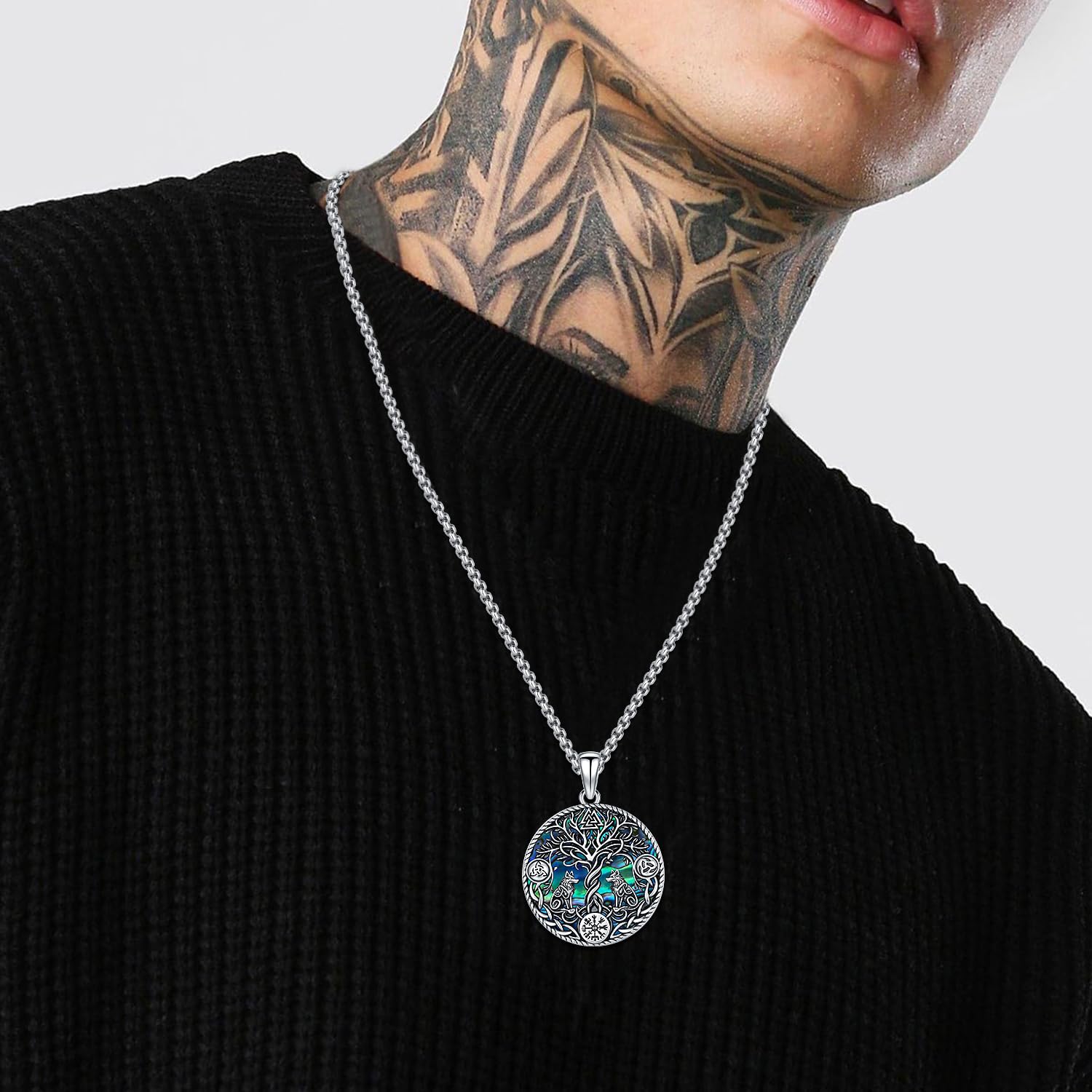 Odinstone Collana vichinga da uomo in argento sterling 925 con ciondolo amuleto della mitologia norrena, gioiello regalo per ragazzi e donne