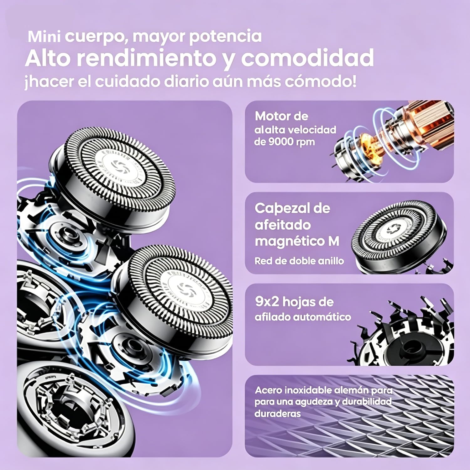 Skyworth Metz Máquina Afeitar Eléctrica Hombre, Afeitado Seco Húmedo IPX7 Motor 9000 RPM, Cabezal Magnético Desmontable, Cuchillas Autoafilables 9×2, Autonomía 45 Días, Carga Rápida 1h USB-C, Blanco