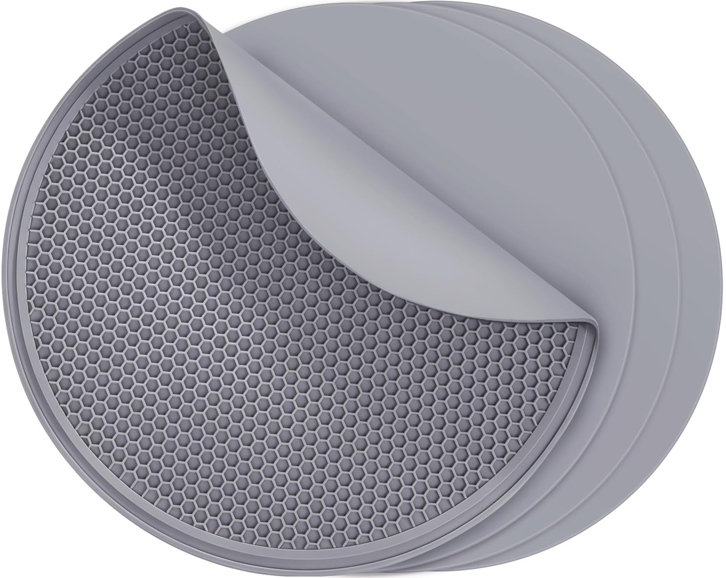 4 Pack 12 Inch Multi-Purpose Silicone Mat, As Drying Mat, Microwave Mat, Trivet, Pot Holder, Placemat, Utensils Rest, Pad for Hot Pans Plates Dishes Kitchen Countertop, Heat Resistant Mat, Light Gray