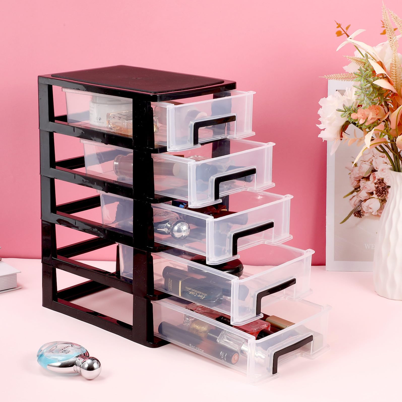 Organizzatore a Cassetto Grande Capacità in Plastica Trasparente per Cosmetici e Forniture da Cucito Pratico per Armadi e Cassetti