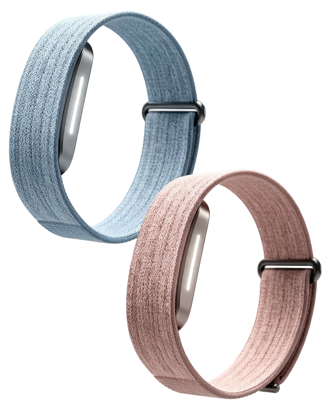 Binovaren 2-Pack Nylon Band Compatible with Hume Band 2.0, Breathable Replacement Strap with Hook-and-Loop Closure, Micro-Adjustable Loop for Fitness Tracker (Blue & Pink)