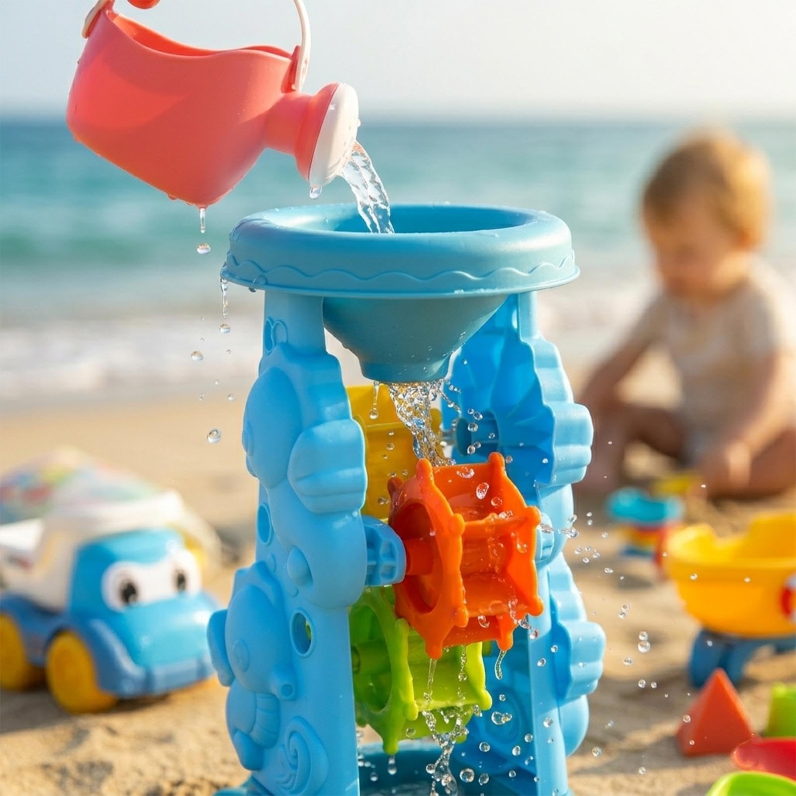 Juguetes de Playa para Niños 30 Piezas, Set de Arenas Completo con Rueda Hidráulica, Camión Volquete, Cubo, Moldes de Castillo y Pala, Juego de Arenero Exterior, Regalo Ideal Verano para Niños y Niñas