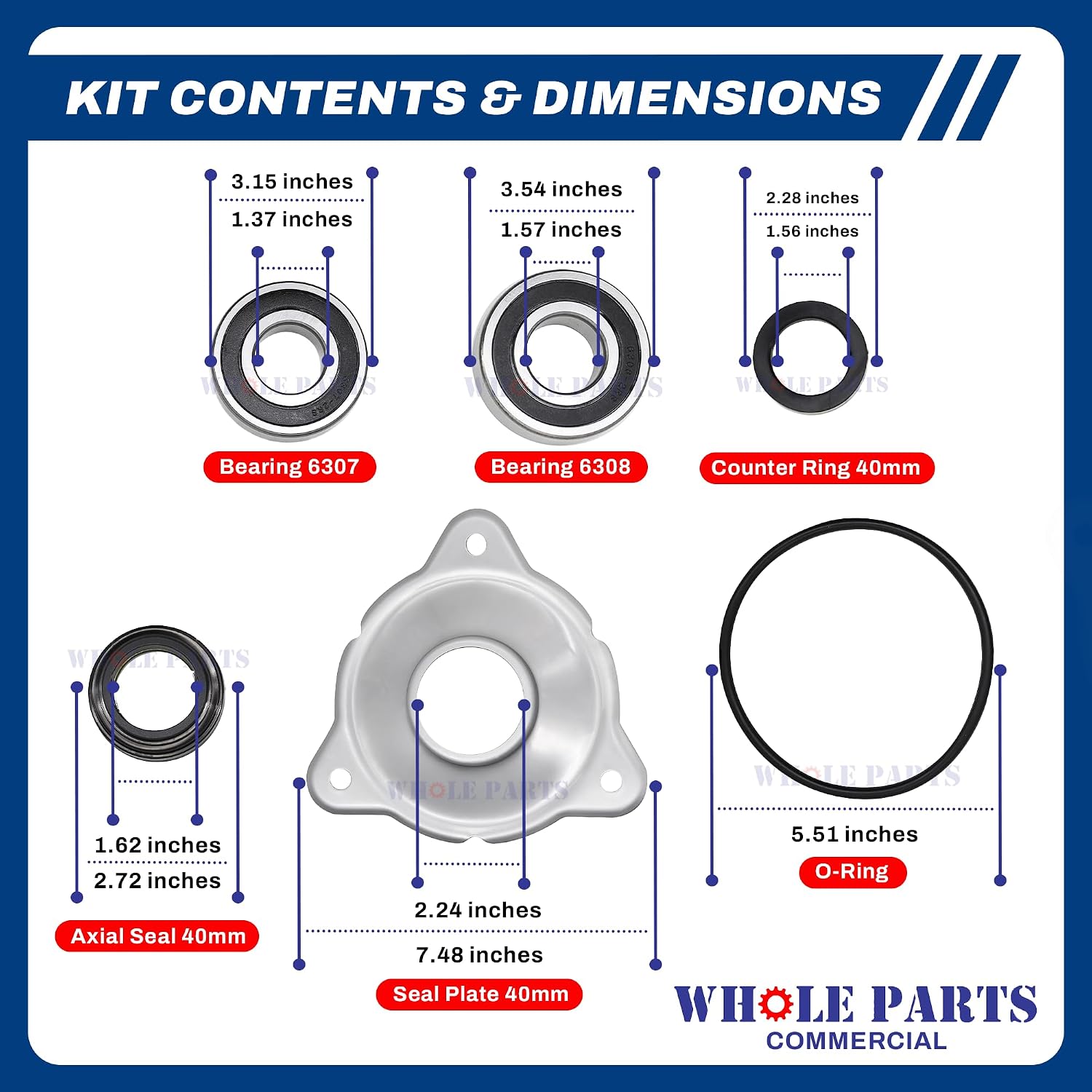 Upgraded Commercial Washer Bearing Kit 40mm Part# 212/00100/00, 152/10117/01 - Compatible with Some Alliance Laundry Systems, Cissell, IPSO, Primus, Speed Queen, Unimac and Huebsch Washers