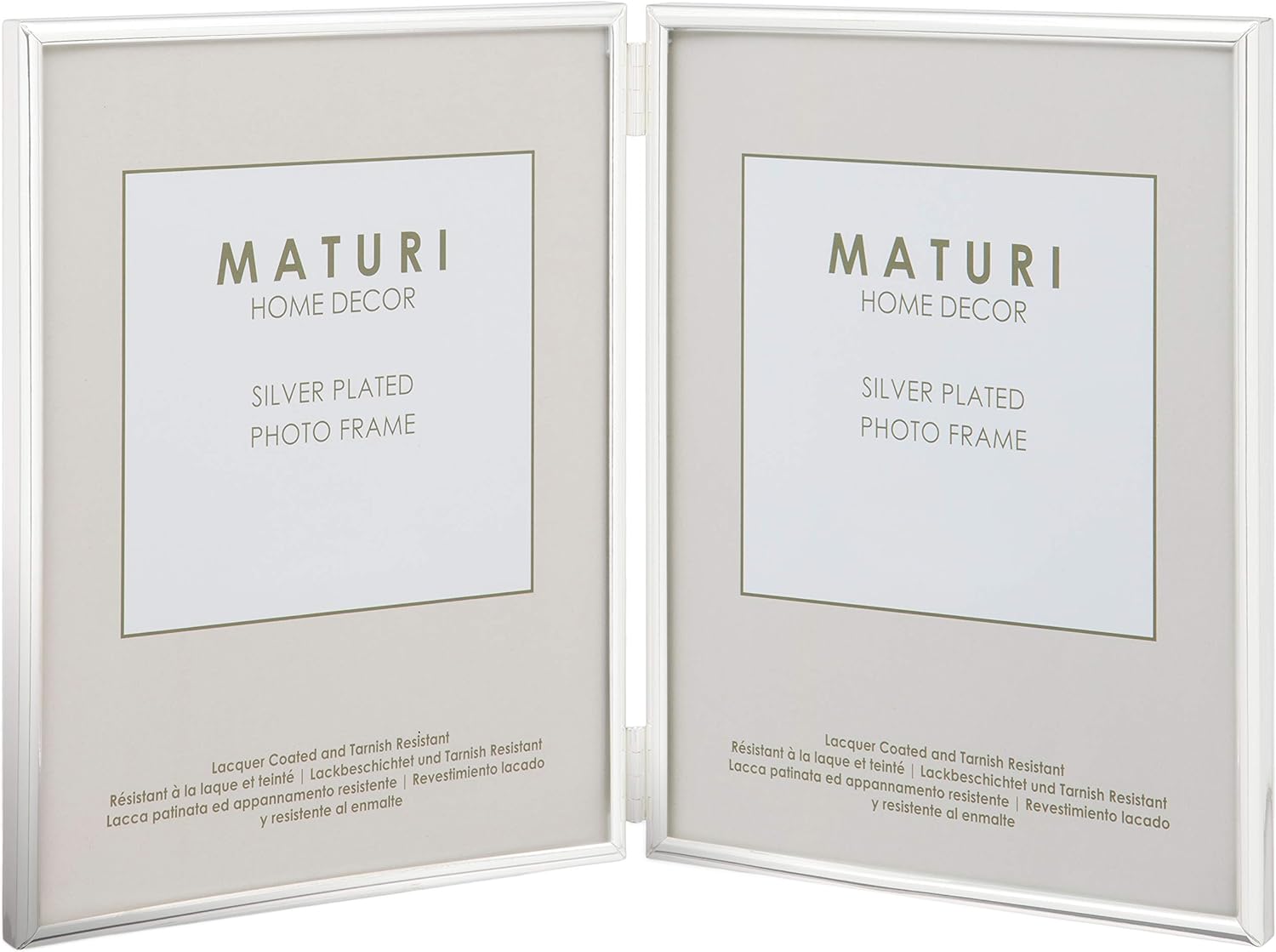 Maturi Silver Plated Triple Photo Frame - Thin Edge Portrait, 5 x 7-inch (13 x 18cm)