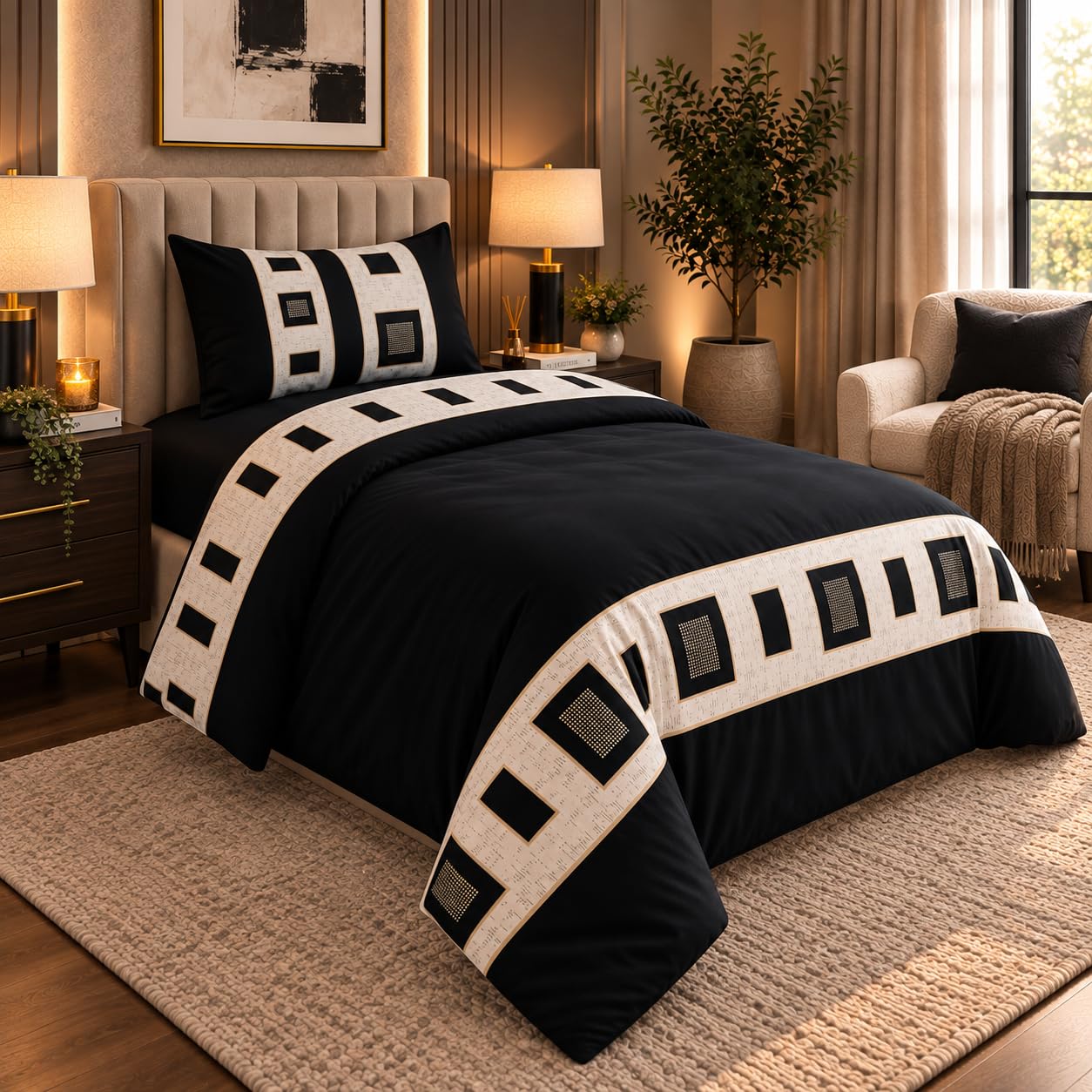 Opulent Living 3pcs Single Duvet Cover with Fitted Sheet & Pillow Cover