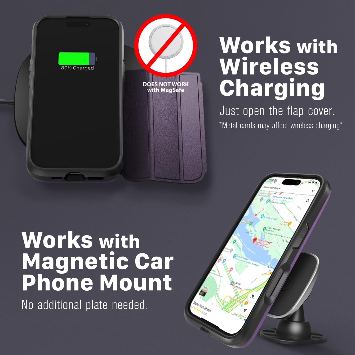 VENA vCommute for iPhone 16 Pro Wallet Case, [Military Grade Drop Protection] Flip Leather Cover Slot Card Holder with Kickstand - Purple - Image 7
