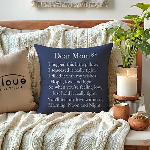 Miniatura 3 de Funda de almohada reversible con texto en inglés "I Love You Mom" de 18 x 18 pulgadas, para el día de la madrecumpleaños, de hija e hijo (azul)