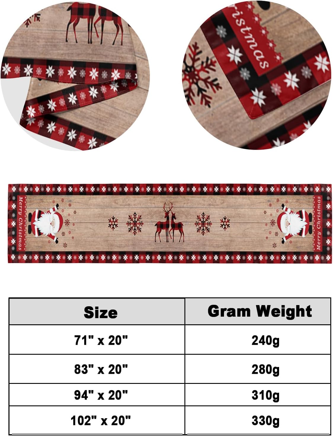 Bed Runners & Scarves, Merry Christmas Gnomes and Snowflakes on Wooden Board Border Bed Runner, Bed Scarf Protector Decorative Accent Bedding Scarf for Hotels Homes and Guestrooms, 102 x 20 inches