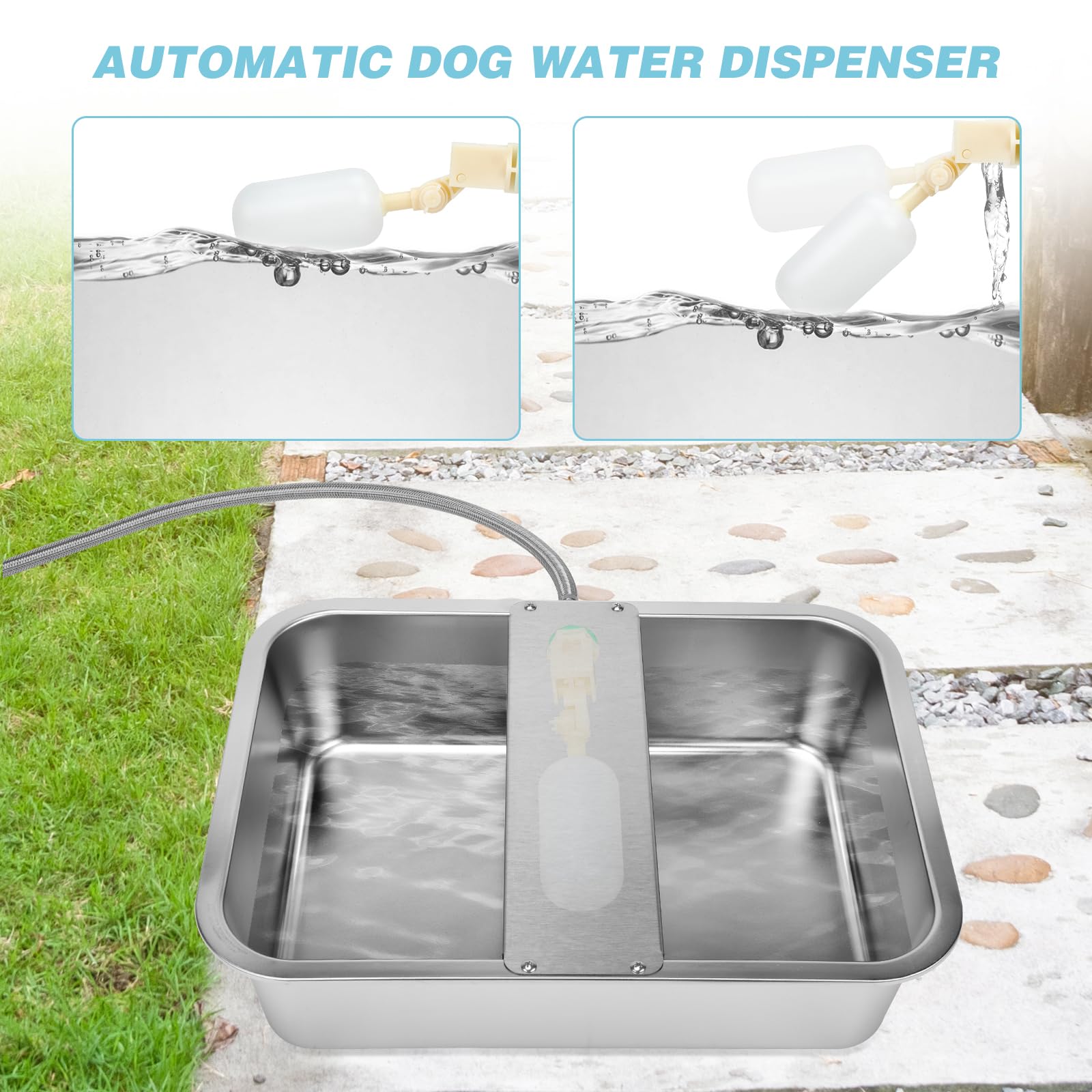 Dispensador automático de agua para perros de 3 galones, dispensador de cuenco de agua grande para perros para exteriores, cuenco de acero inoxidable para bebedero, llenado automático, para ganado