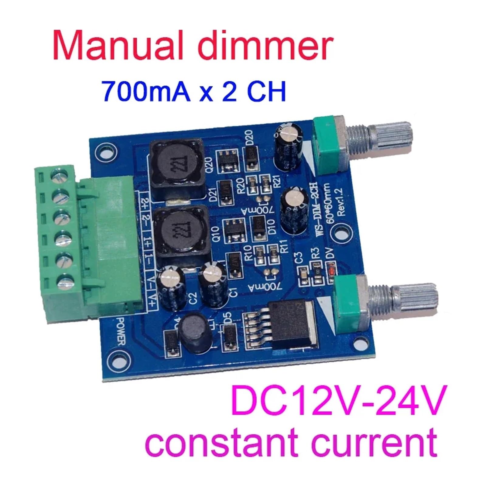 Regulador de intensidad de corriente constante LED con perilla manual 350MA / 700MA * Controlador 512 de 2 canales Entrada de CC de 12 V-24 V Atenuador Decodificador de 2 canales(WS-DIM-2CH 350MA)