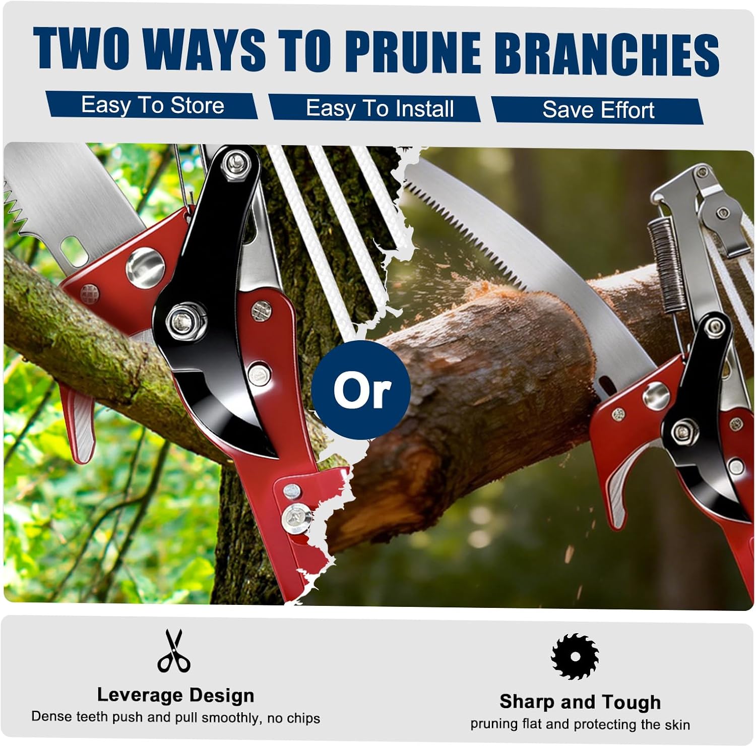 2-In-1 Pole Saws for Tree Trimming- 11FT Manual Tree Pruner With Saw Extendable Long Handle Pole Tree Trimmer, Hand Pole Saw For Cutting High Branches, Detachable Pruning Saw