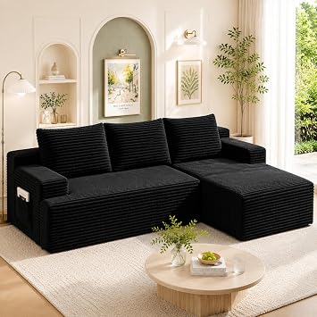 96" Sectional Couches for Living Room Cloud Couch Sofa with L-Shape Upholstered Boneless Couchs Modern Modular Sectional Couch with Chaise Black, 96" W+Right Facing Chaise+2Seaters