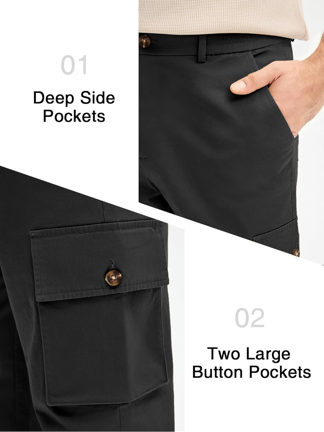 PLEPAN Men's Casual Cargo Pants Cotton Elastic Waist Regular Fit Stretch Twill Work Pants with 6 Pockets - Image 6