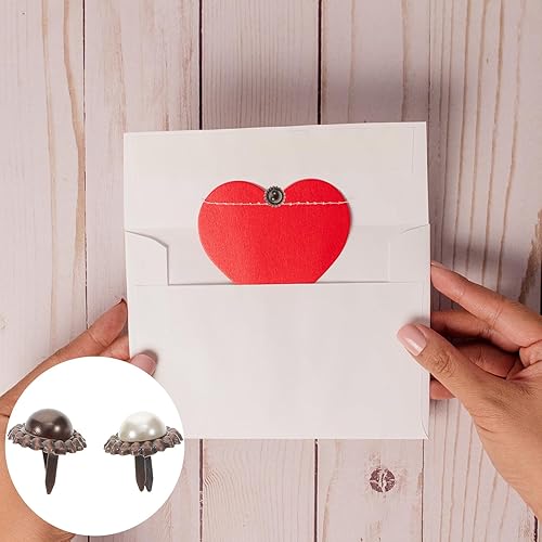 Miniatura 4 de VILLCASE 20 sujetadores de papel, pernos redondos vintage de perlas, sujetadores de papel de metal para manualidades, proyectos de manualidades