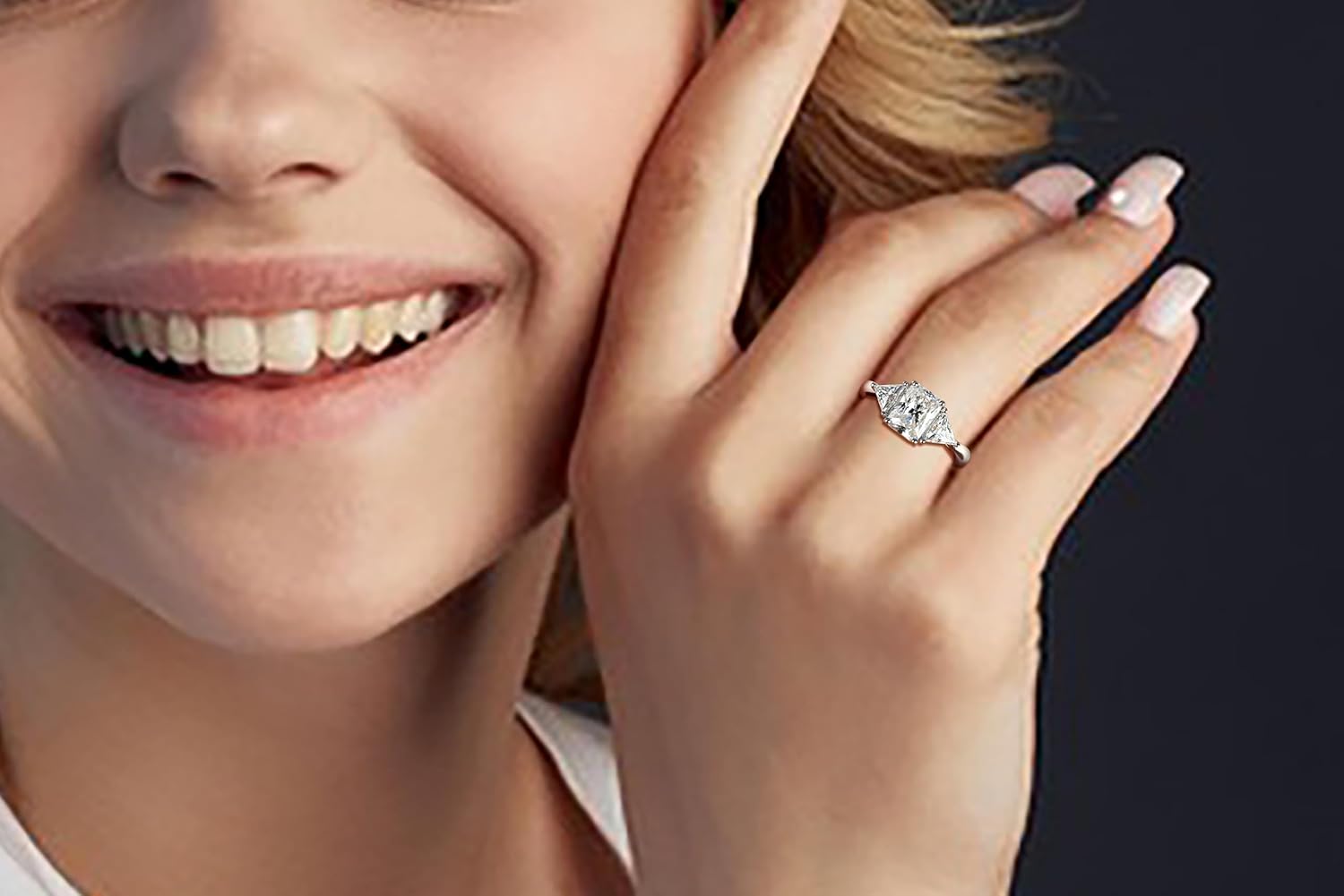 3CT Moissanite 3 Stone Emerald Cut Radiant Cut Moissanite Engagement Rings for Women, 2-1/2 Carat Sterling Silver with 18K White Gold Plated D Color VVS1 Clarity Wedding Ring Anniversary Promise Ring for Her Ring Size 5-9