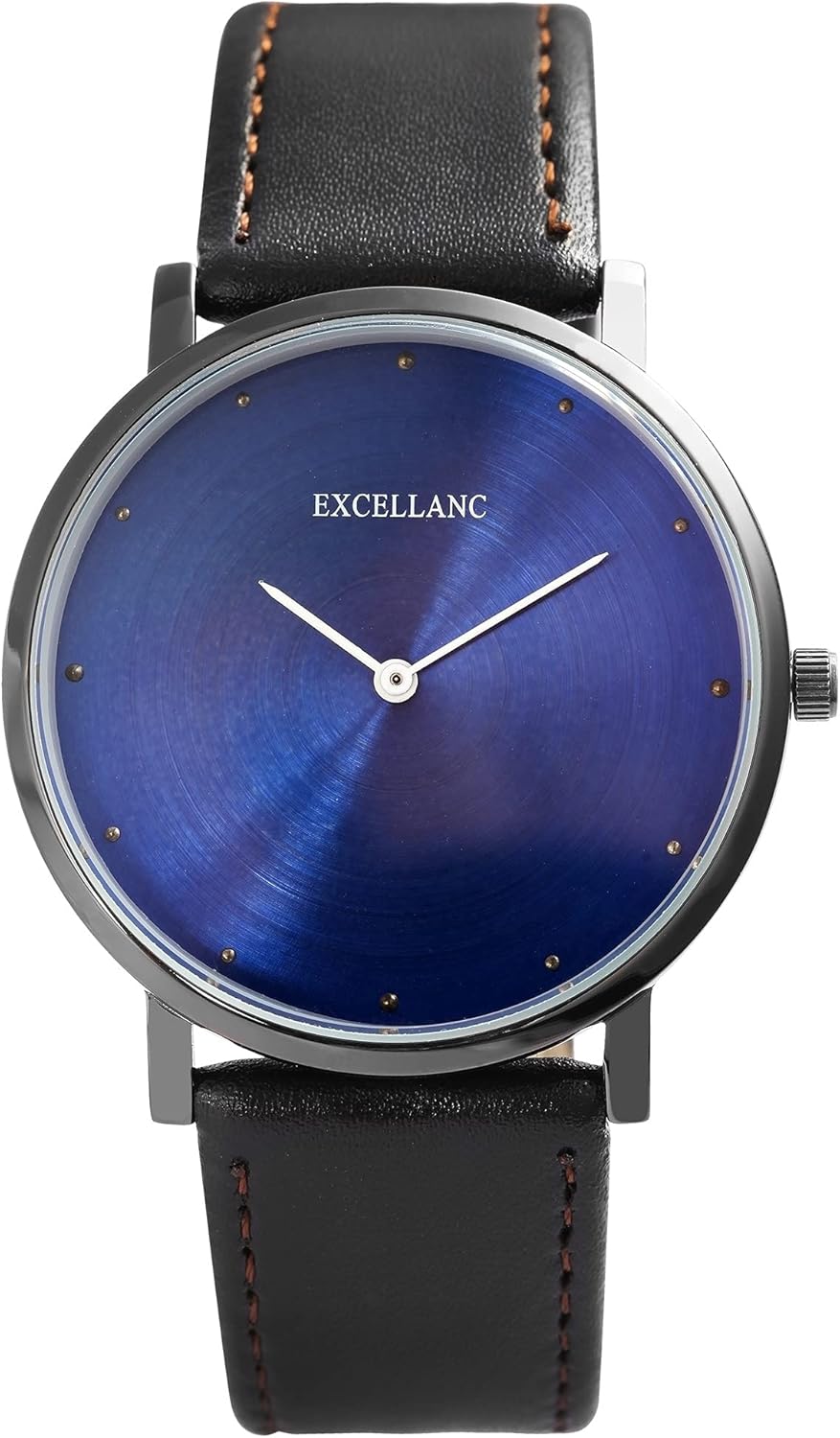 Excellanc 2900230 - Orologio da uomo in ecopelle, con lancette luminose, analogiche al quarzo, nero, bianco, oro, Classico
