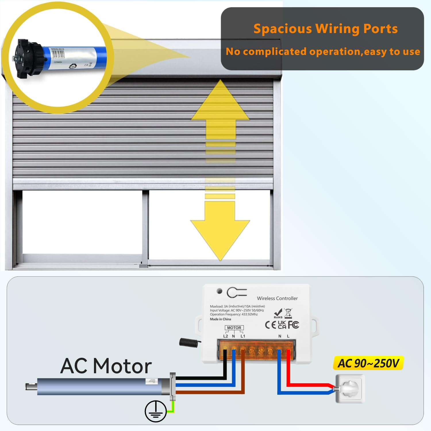 Interrupteur Moteur AC Sans Fil 90-250V pour Porte de Garage, Store Électrique, Serrure, Pompe - Télécommande Avant/Arrière avec 2 Émetteurs