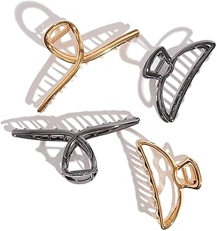 Kitsch Metal Hair Clips for Women - Durable & Elegant Metal Claw Clips, Perfect for Everyday Use & Special Occasions | Ideal Gifts for Women - Gold & Hematite - 4 Pieces