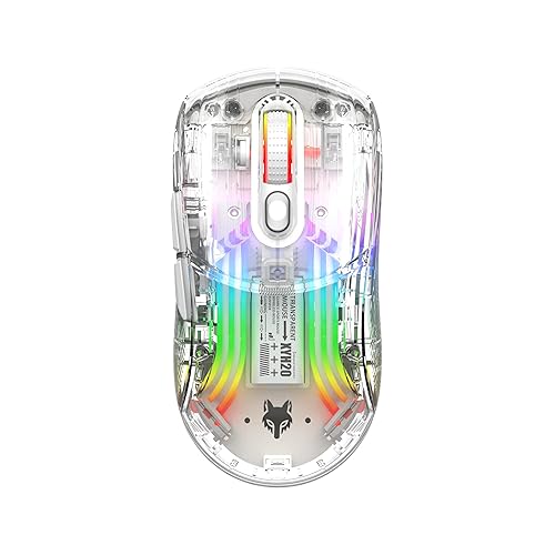 Attoe Bluetooth Wireless Mouse, Transparent RGB Mechanical Dual Mode Gaming Mouse, A Must-Have Cool USB Computer Mouse for Gaming and Esports - White