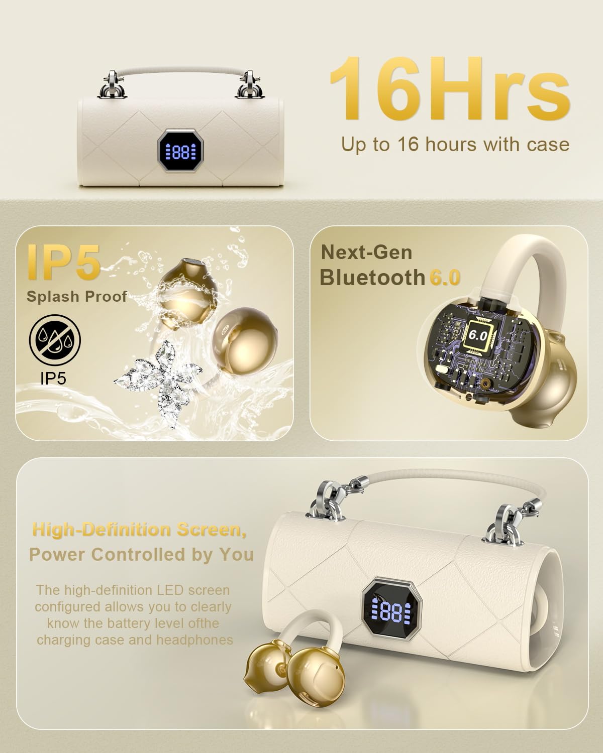 Alfu Auricolari Bluetooth senza fili aperti: orecchini a clip con farfalla – Bluetooth 6.0 IPX5 impermeabili auricolari con design alla moda regalo per donne ragazze sport e allenamenti