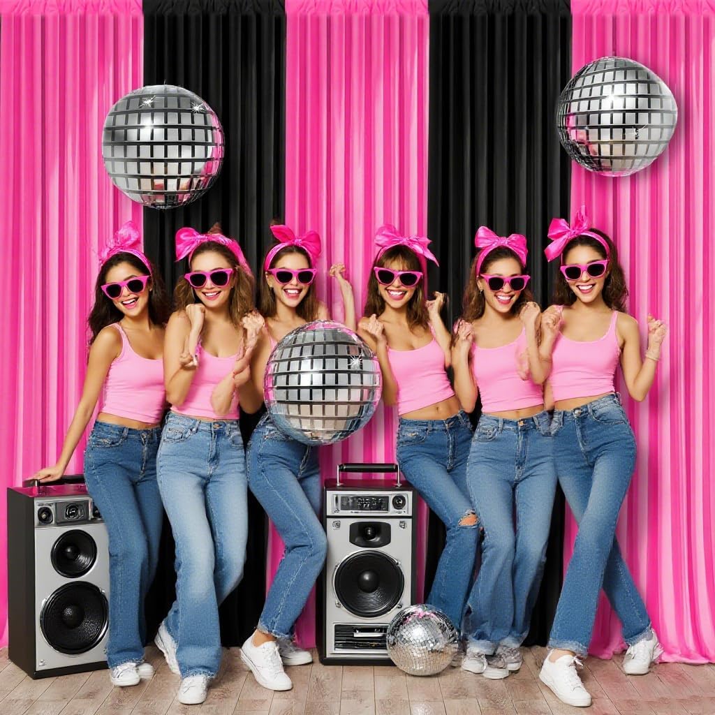 10x7FT Black and Pink Backdrop Curtain – Barbie Style Girl Birthday Party Background, Baby Girl Shower Photo Booth Backdrop, Wrinkle Free Studio Decor