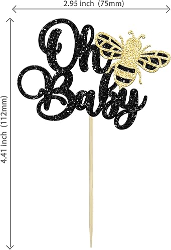 Miniatura 2 de 24 adornos para cupcakes con purpurina de Bee Oh Babee con purpurina para cupcakes Bumble Bee Theme Baby Shower para niños, primera fiesta de