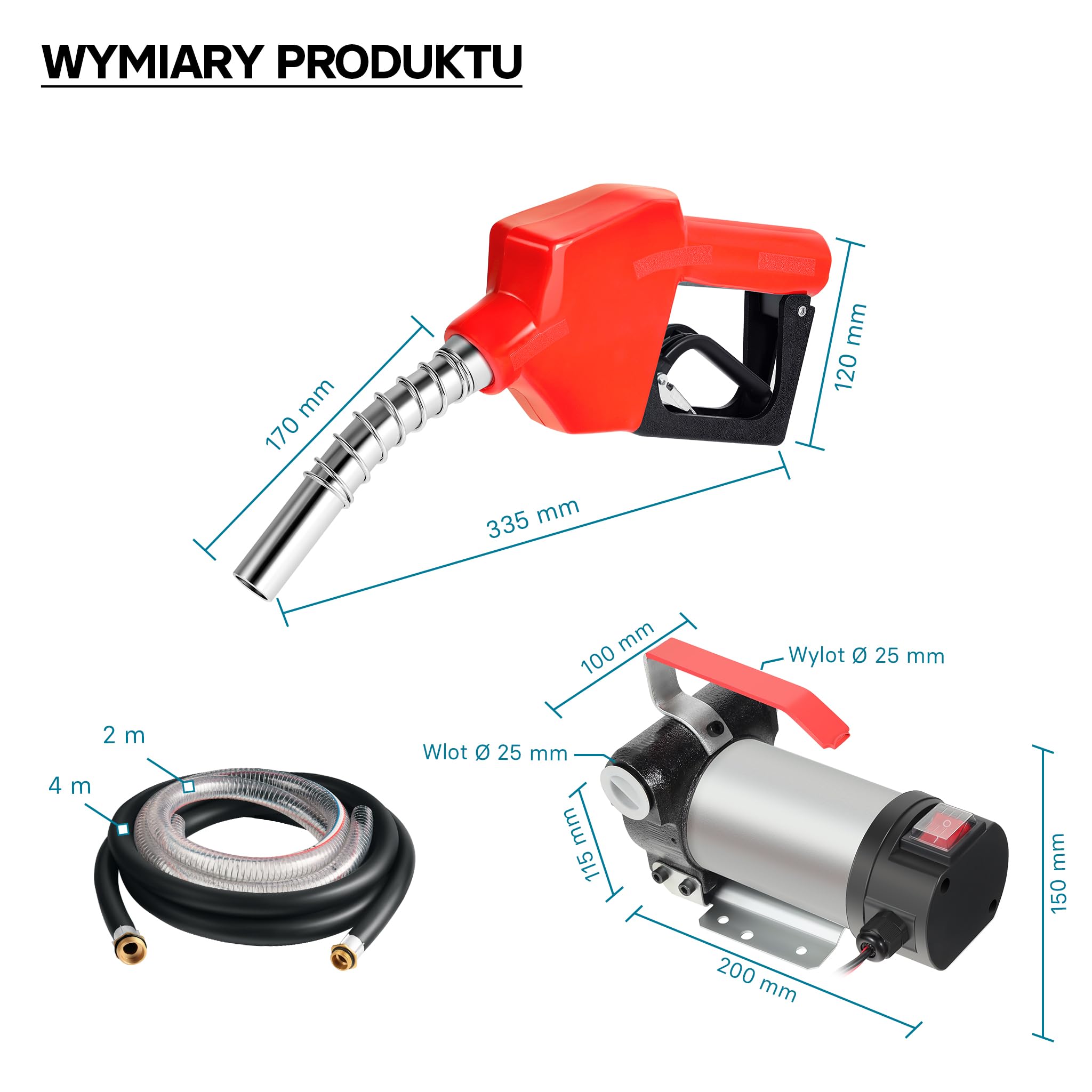 Wiltec Pompa do oleju napędowego, opałowego 150 W 40 l/min, przenośna z zaciskami do akumulatora, wężem i pistoletem