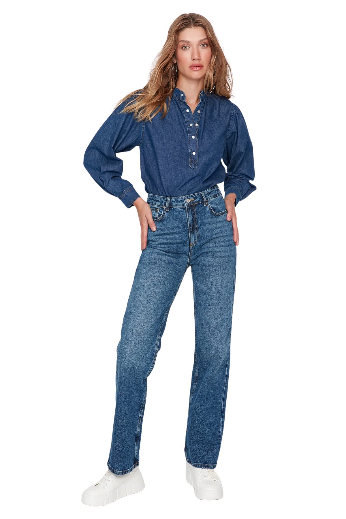 Trendyol Women's Blue High Waist Wide Leg Wide Leg Jeans Size 38