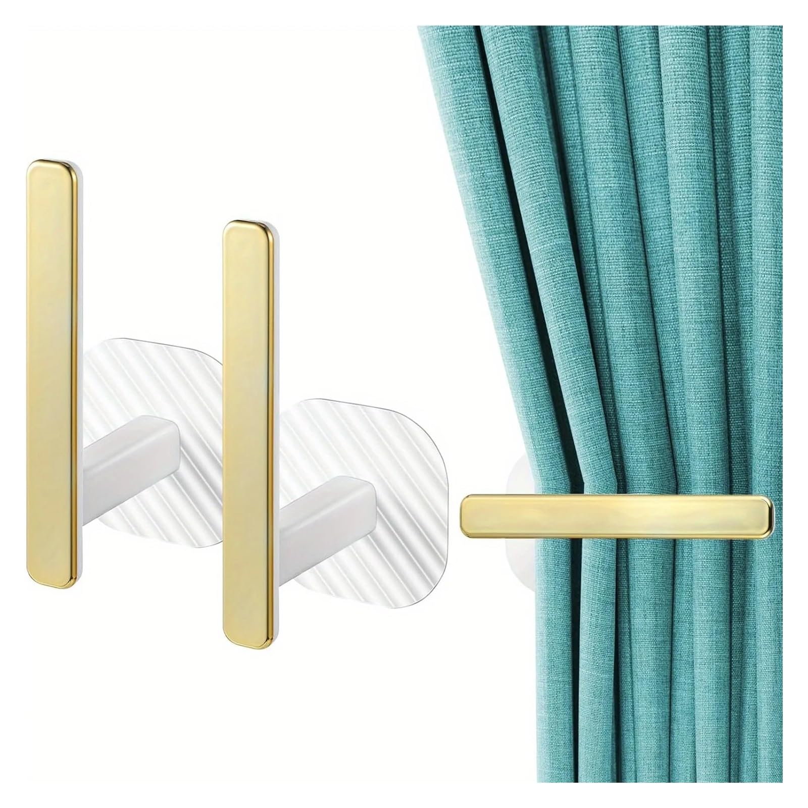 Curtain Holdbacks 4pcs Adhesive Curtain Holders, Gold Curtain Holdbacks, L Shaped Drapery Curtains Tiebacks, No Drill Curtains Hooks
