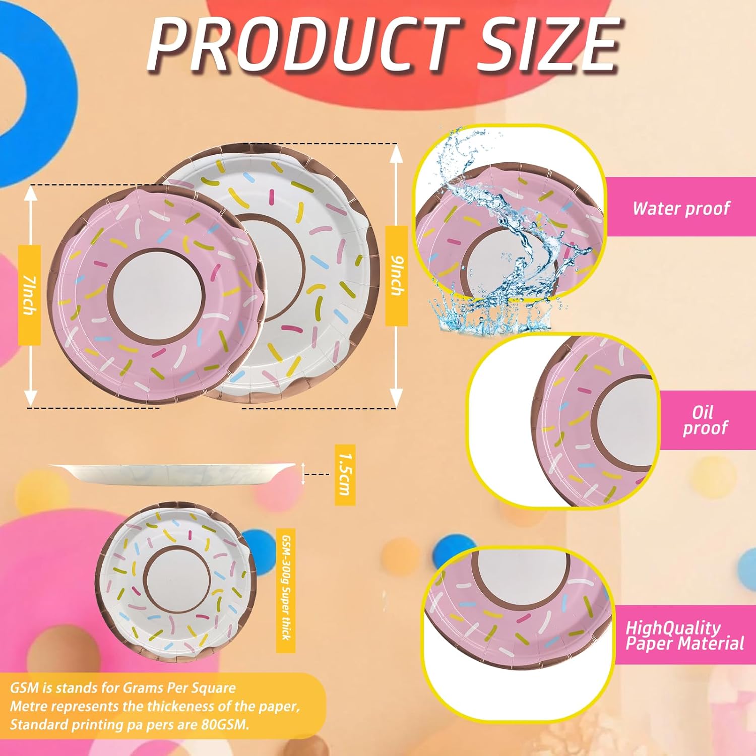 ZULYSTO 175PCS Pink Donut Paper Plates Dinnerware Set for 25 Guests Disposable Decorations Donut Paper Plates Cups and Napkins,Plastic Knives Forks Spoons for Thankgiving,Wedding and Birthday.