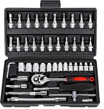 Socket Set 46 Piece 1/4 Inch Tool Sets Ratchet Set for DIY Enthusiasts Car Tools & Equipment Small Socket Set Extension Bars for Household Car Bike Motorbikes Repair