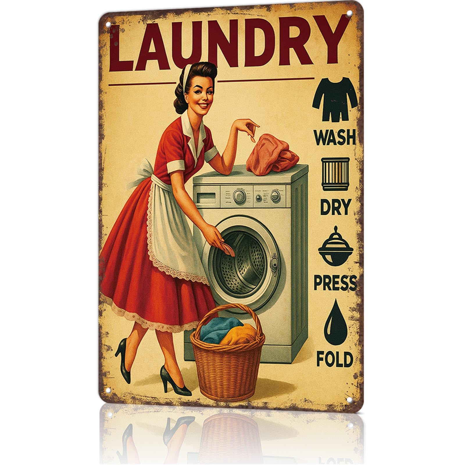 KWQDOZF Vintage Metal Tin Sign Vintage Laundry Room Metal Tin Sign Posters Wall Art for Dorm Home Office Room Decor 8X12inch