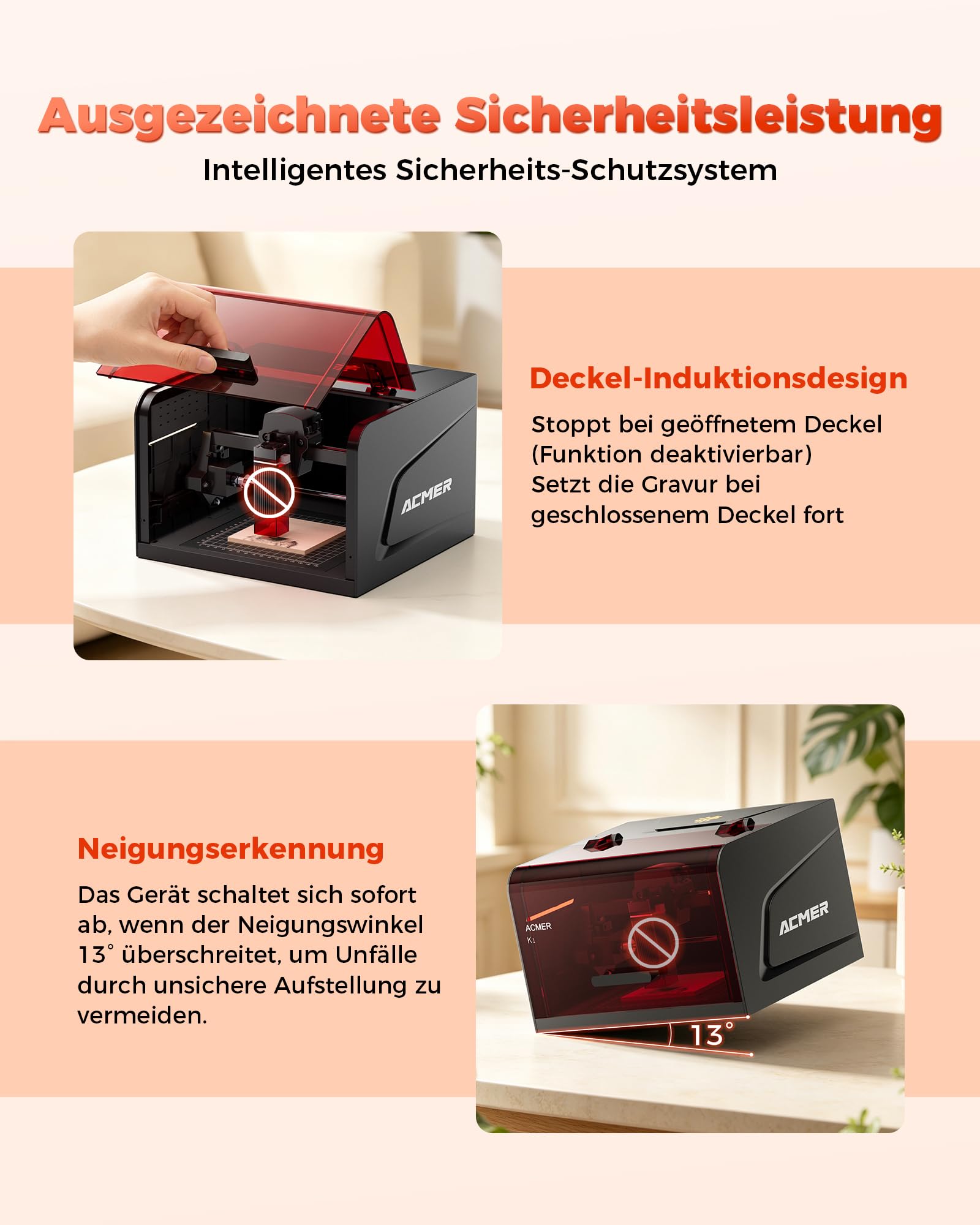 ACMER K1 12W Laser gravurmaschine, Klasse 1 Geschlossener Lasergravur Maschine mit Rauchabzug, 0.01mm Hochpräzise Laser Cutter & Gravur für DIY, Holz, Glas, Leder, Metall und Geschenkherstellung