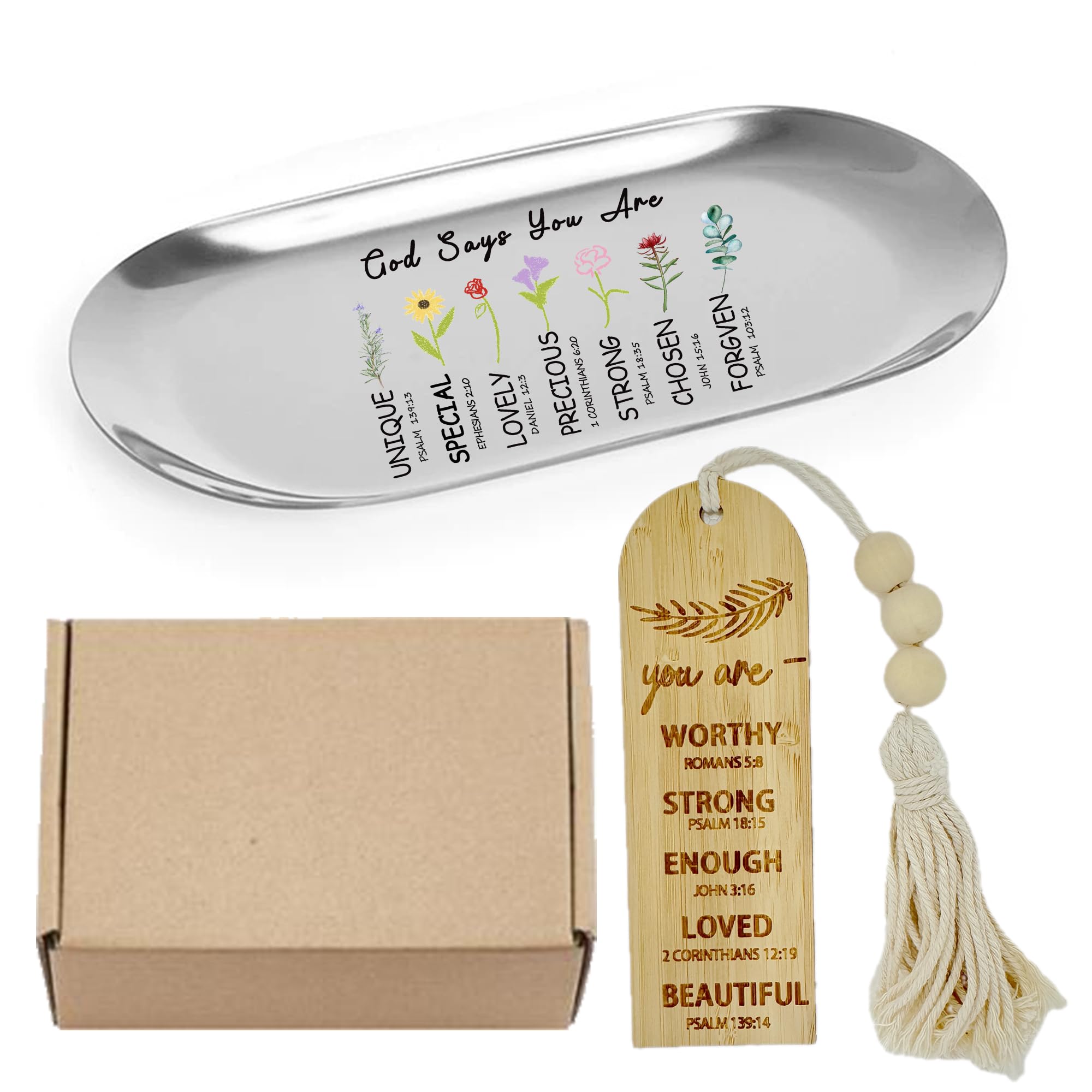 Christian Gifts for Women Faith Jewelry Trinket Dish with Bible Bookmarks