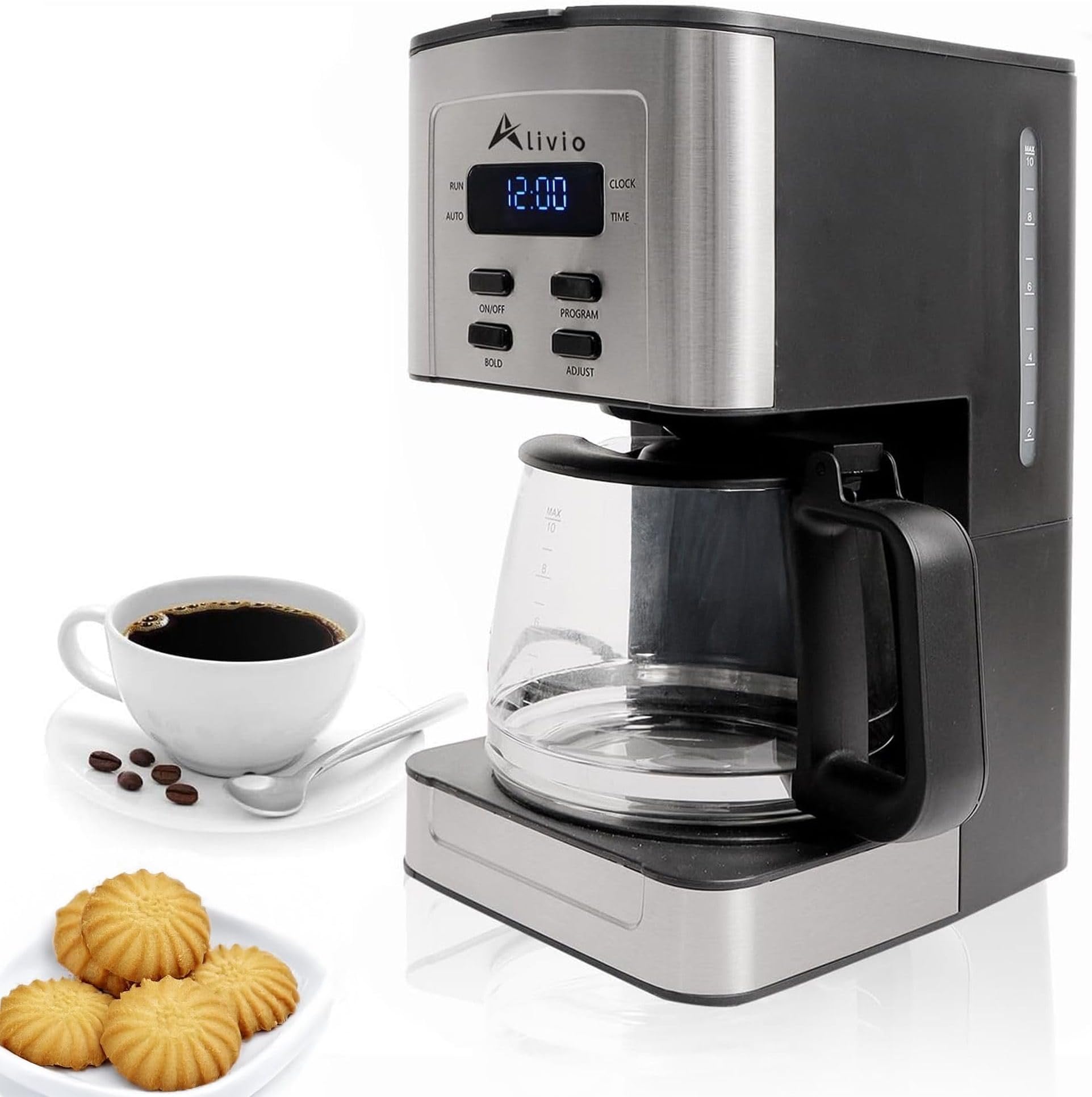 Alivio 1.3L Coffee Maker, Filter Coffee Machine with Timer, 12 Cup Programmable Drip Coffee Maker 900W (Black)