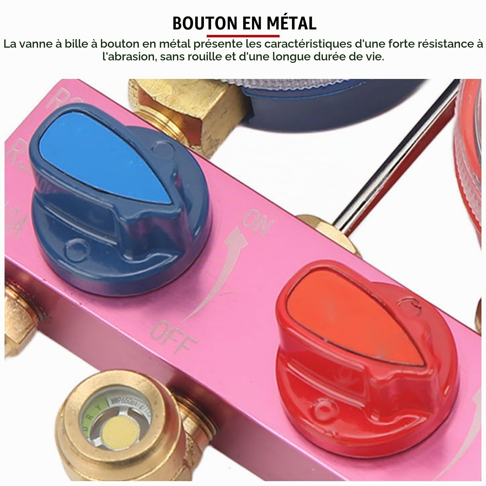 Manifold Diagnostic Climatisation avec Double Manomètre, avec Hublot et Robinets à Billes, pour Réfrigérants R22, R32 et R410a, pour Diagnostic, l'Entretien Système Climatisation Automobile
