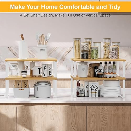 Miniatura 3 de Organizadores de estantes de gabinete, estante grande de encimera de cocina de 15.7 pulgadas, juego de 4 organizadores de despensa de cocina de